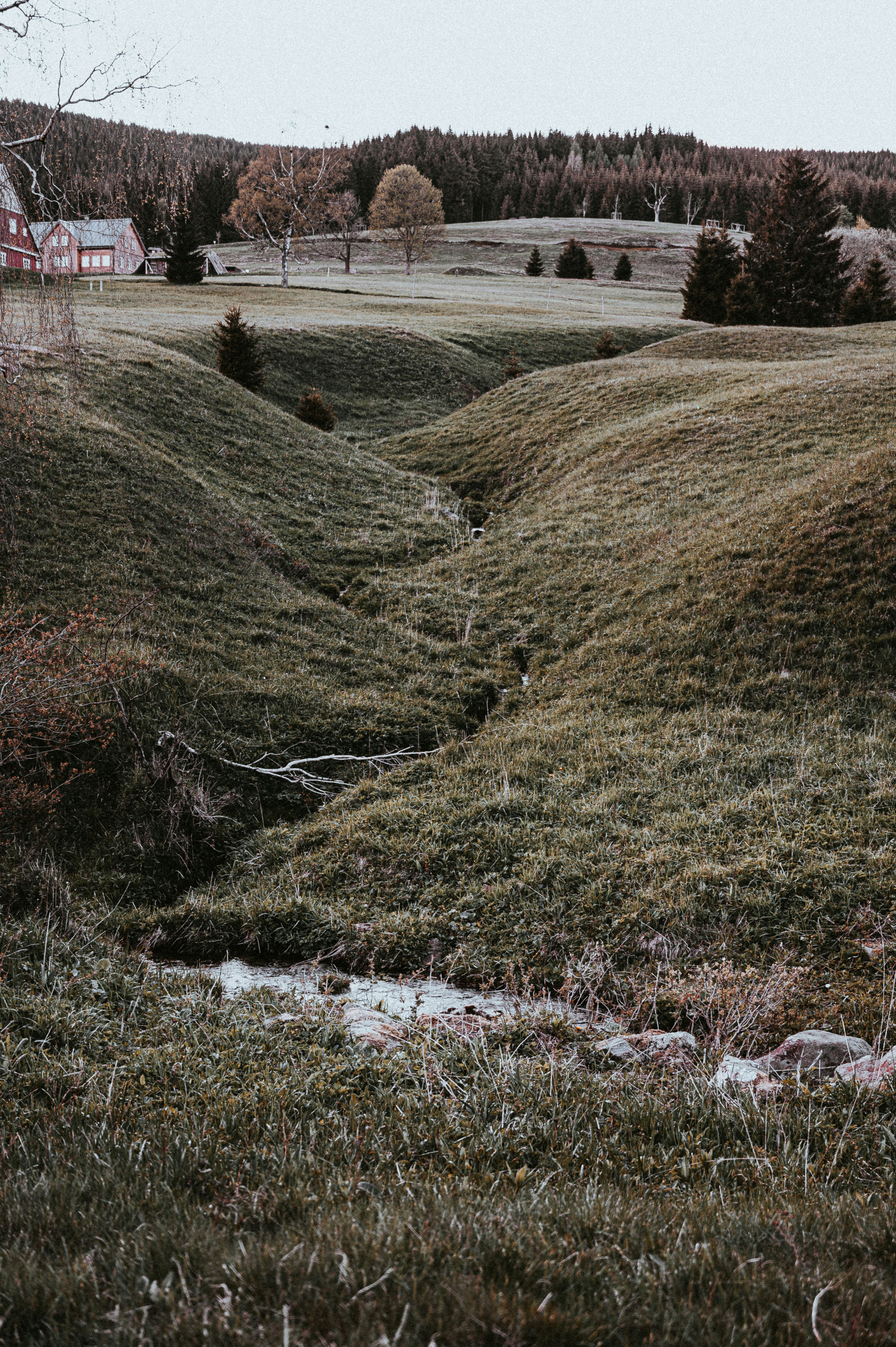 green grass field near red building during daytime